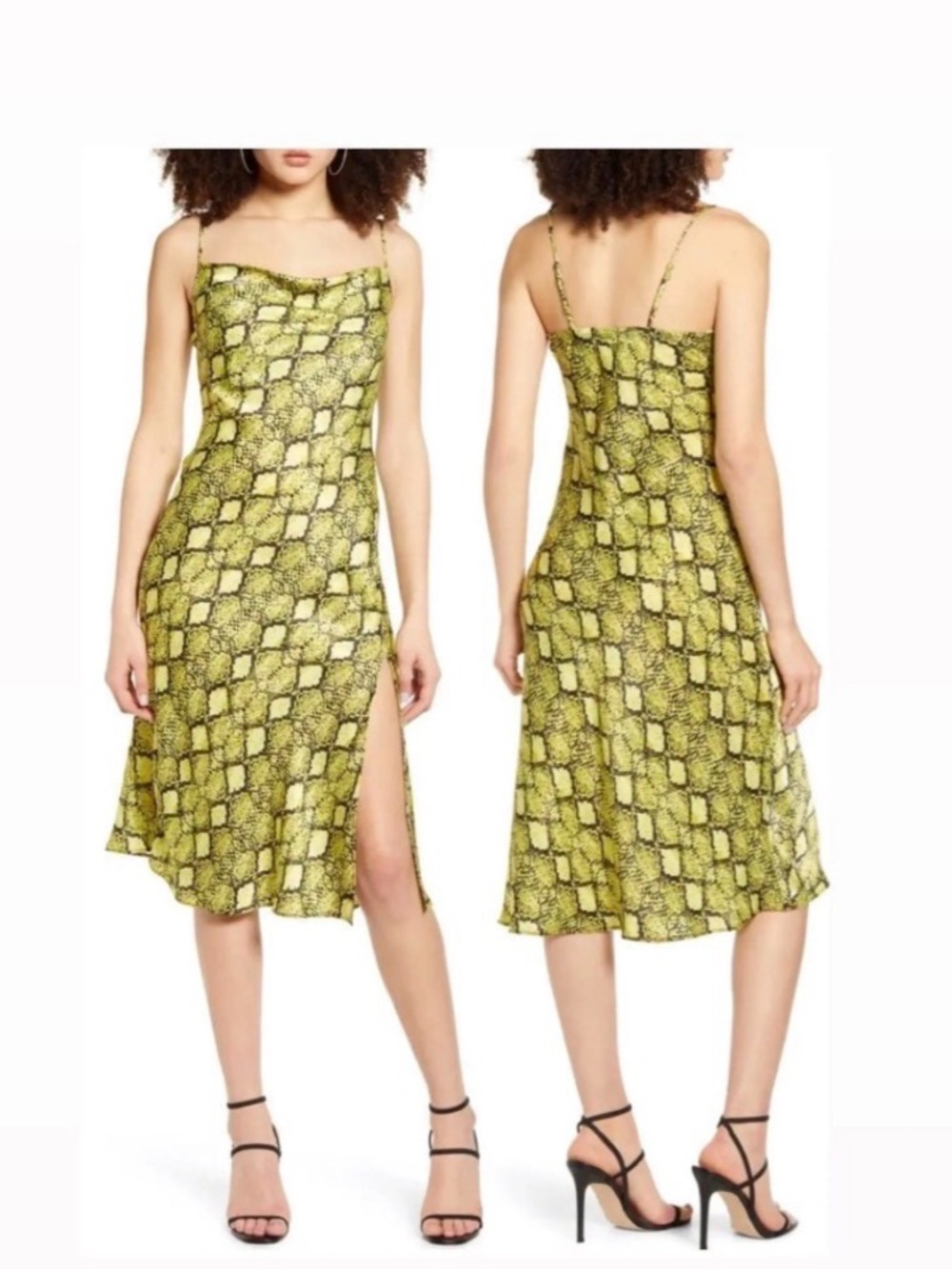 Socialite Yellow-Green and Balck Snakeskin Slip Dress
